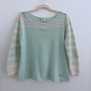 Bogner Cashmere Pastel Green and Cream Knit Sweater